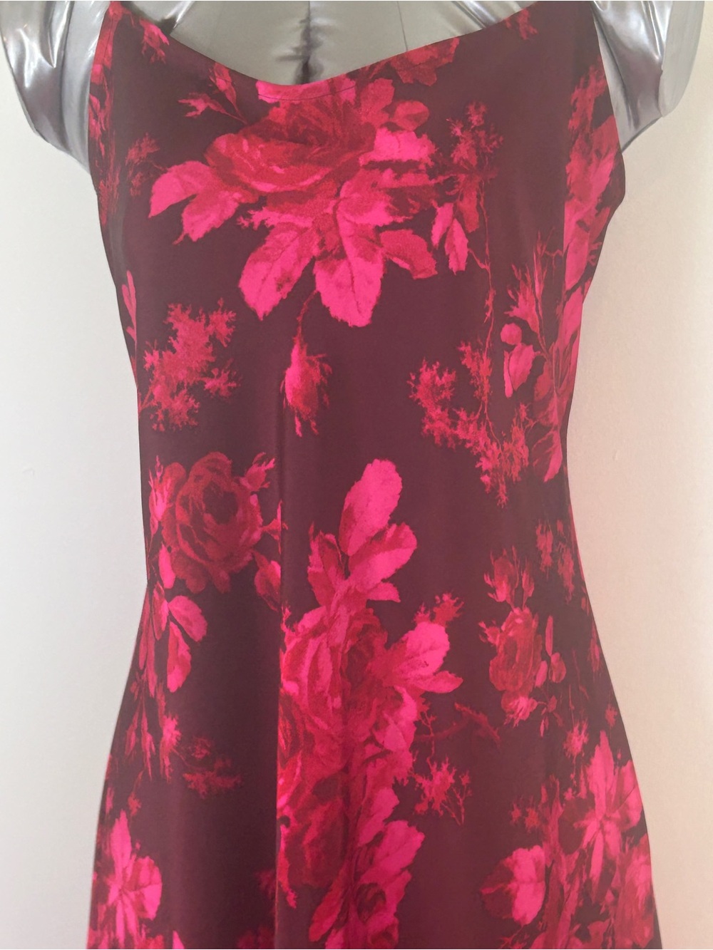 GAP Strapless Burgundy Dress with Hot Pink Floral Pattern